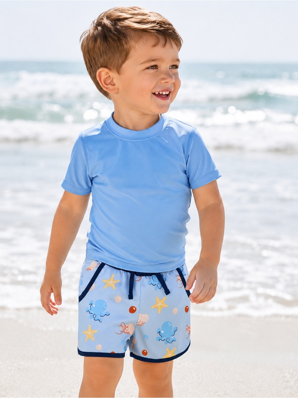 Primary + Monica + Andy Toddler Swim Set Rash Guard Trunks 2/3T
